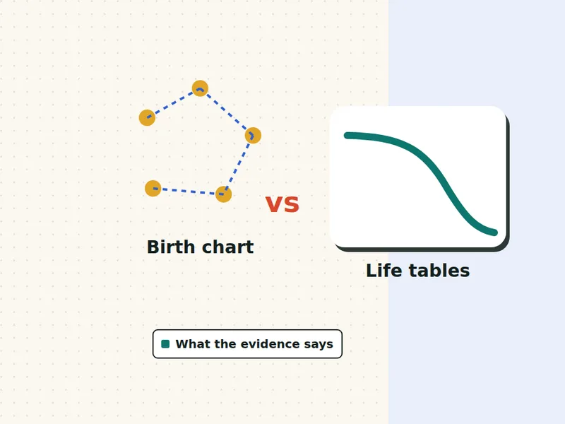 Astrology death calculator illustration: a birth chart compared with a life table